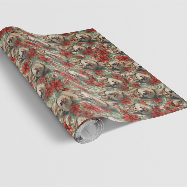 Festive Poinsettia Dog Gift Wrap, Husky Christmas Wrapping Paper, Winter Siberian Husky Wrapping Paper, Dog Lover Holiday Gif