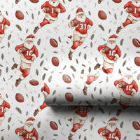 Sports Christmas Gift Wrap, Football Santa Wrapping Paper, Holiday Santa Fine Art Paper Roll, Football Player Present Wrap, Xmas Present Paper