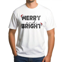Distressed Santa Hat Graphic T-Shirt, Merry and Bright Christmas T-Shirt, Adorable Matching Xmas Couple Tee, Retro Holiday Santa Hat T-Shirt