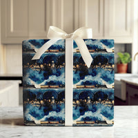 Snowy Village Holiday Gift Wrap, Christmas Train Wrapping Paper, Vintage Steam Train Winter Wrapping Paper, Festive Night Scene Gift Wrap