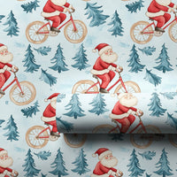 Cycling Santa Claus Gift Wrap, Santa on Bicycle Wrapping Paper, Watercolor Bike Rider Holiday Paper, Christmas Sport Wrapping Paper Roll