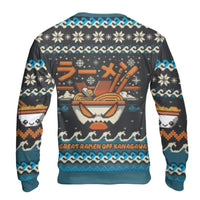 Japanese Food Aesthetic Ugly Christmas Sweater, Ramen Great Wave Pixel Art Sweatshirt, Retro Foodie Holiday Pullover, Asian Cuisine Present