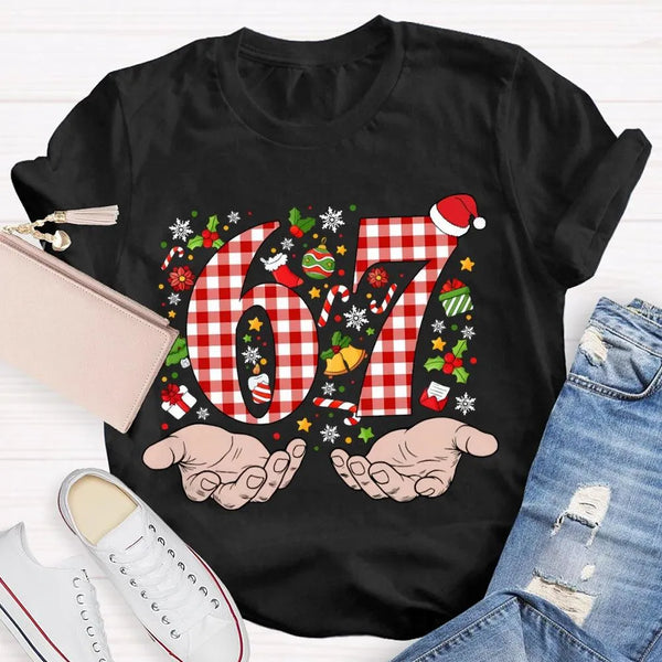 Candy Cane Snowflakes Christmas T-Shirt, Six to Seven Santa Hat Shirt, Festive Holiday Graphic Tee, Winter Xmas Shirt, Christ
