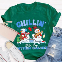 Humorous Holiday Snowman Graphic Tee, Chillin with My Cafeteria Snowmies Shirt, School Staff Christmas T-Shirt, Lunch Lady Holiday Present