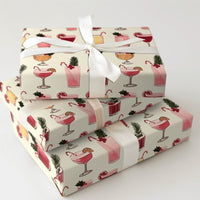Holiday Drink Pattern Gift Wrap, Christmas Cocktail Wrapping Paper, Illustrated Seasonal Drinks Wrapping Paper, Cream Festive Gift Wrap
