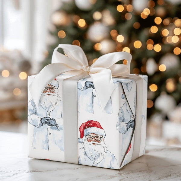 Doctor Santa Gift Wrap, Lab Coat Santa Wrapping Paper, Science Holiday Paper, Medical Gift Wrap, Secret Santa Christmas Holid