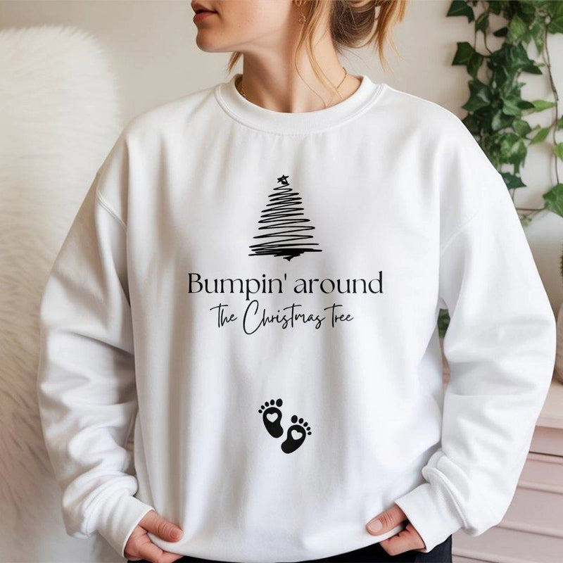 Holiday Pregnancy Announcement Sweater, Bumpin Around the Christmas Tree Sweatshirt, Humorous Baby Reveal Crewneck, Expecting Mom Present