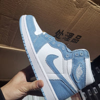 High Top Sneakers, Blue White Colorway, Lace Up Design, Casual Gift for Sneaker Fans