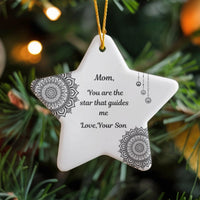 Mandala Star Shaped Ceramic Ornament, Mom Star Ornament from Son, Meaningful Mother Holiday Keepsake, Christmas Tree Star Ornament for Mom