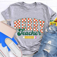 Holiday Educator Graphic Tee, Plaid Pencil Merry Teacher Christmas T-Shirt, Adorable Winter School Teacher Shirt, Christmas Teacher Present