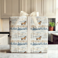 Equestrian Christmas Gift Wrap, Watercolor Winter Horse Wrapping Paper, Rustic Snow Scene Present Wrap, Horse Lover Holiday Wrapping Paper