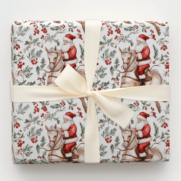 Equestrian Christmas Gift Wrap, Santa Riding Horse Wrapping Paper, Watercolor Rustic Holiday Wrapping Paper, Country Horse Lo