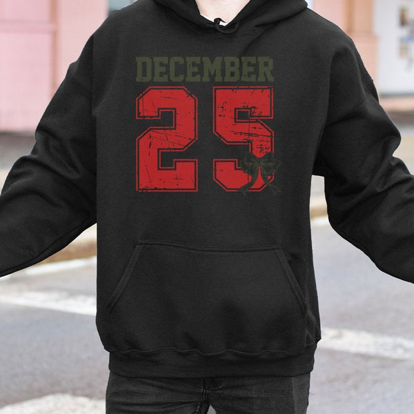 Retro Holiday Graphic Sweatshirt, December 25 Christmas Hoodie, Vintage Distressed Xmas Hooded Pullover, Winter Holiday Party