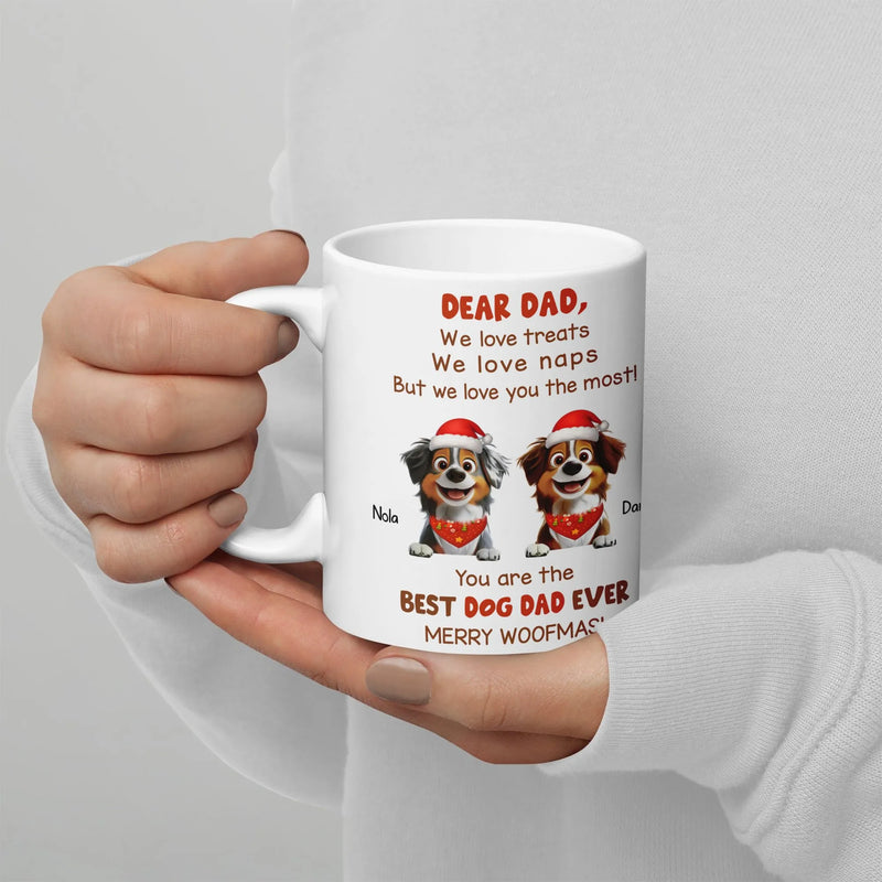 Dear Dad from the Dogs Holiday Mug, Best Dog Dad Ever Ceramic Mug, Humorous Pet Parent Coffee Cup, Christmas Present for Dog Lovers
