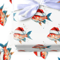 Humorous Holiday Fish Gift Wrap, Santa Goldfish Christmas Wrapping Paper, Adorable Aquatic Animal Wrapping Paper, Novelty Xmas Gift Wrap Roll