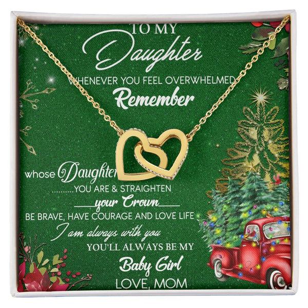 Mom to Daughter CZ Heart Pendant, To My Daughter Interlocking Hearts Necklace, Polished Surgical Steel Jewelry, Christmas Pre