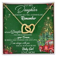 Mom to Daughter CZ Heart Pendant, To My Daughter Interlocking Hearts Necklace, Polished Surgical Steel Jewelry, Christmas Present