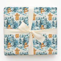 Snowy Forest Holiday Gift Wrap, Gingerbread Man Christmas Wrapping Paper, Adorable Winter Cookie Wrapping Paper