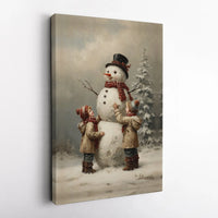 Snowman Winter Children Poster, Vintage Christmas Wall Art Digital Download, Retro Holiday Landscape Print, Nostalgic Xmas Decor Printable