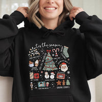 Festive Holiday Doodle Hoodie, Tis the Season Christmas Hoodie, Winter Xmas Hooded Sweatshirt, Retro Holiday Pullover Hoodie, Comfy Xmas Present