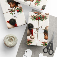 Afro Puffs Santa Hat Gift Wrap, Black Girl Christmas Wrapping Paper, Festive Melanin Holiday Wrapping Paper, Adorable Xmas Present Paper Roll