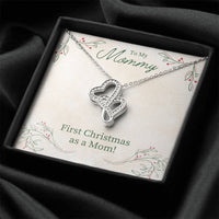 Double Heart Pendant, First Christmas as a Mom Necklace, Interlocking Heart Necklace, 14K White Gold Jewelry, Meaningful New Mother Present
