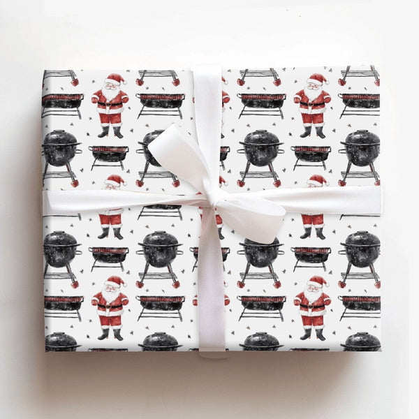Grill Master Gift Wrap, BBQ Santa Wrapping Paper, Humorous Charcoal Grill Christmas Wrapping Paper, Cookout Holiday Gift Wrap