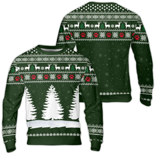 Fair Isle Reindeer Holiday Sweater, Dog Paw Christmas Tree Ugly Sweater, Pet Lover Ugly Christmas Sweater, Festive Winter Cre