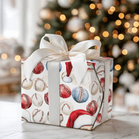 Sports Holiday Gift Wrap, Baseball Santa Christmas Wrapping Paper, Red White Blue Baseball Wrapping Paper, Coach Player Gift Wrap Roll