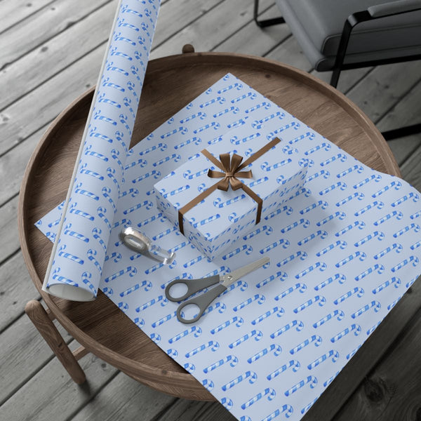 Christmas Candy Cane Gift Wrap, Blue Candy Cane Wrapping Paper, Blue Holiday Wrapping Paper, Candy Cane Paper Roll, Festive P