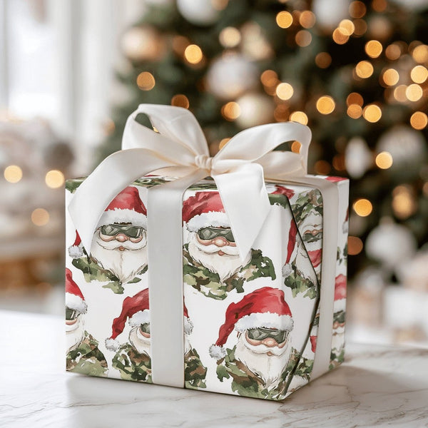 Camo Christmas Gift Wrap, Tactical Santa Wrapping Paper, Military Santa Holiday Wrapping Paper, Camouflage Present Paper, Vet