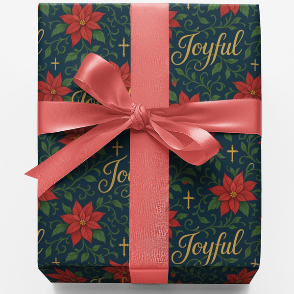 Religious Holiday Wrapping Paper, Poinsettia and Cross Christmas Wrapping Paper, Christian Faith Gift Wrapping Paper, Church 