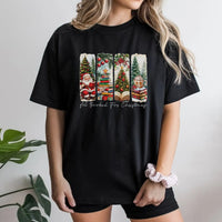 Bookish Christmas Tree Tee, All Booked for Christmas Shirt, Vintage Santa Book Stack T-Shirt, Comfy Reader Holiday Tee, Xmas Present