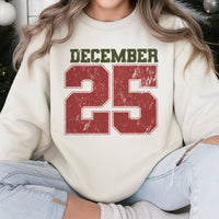 Retro Varsity Number Holiday Crewneck, December 25 Christmas Sweatshirt, Vintage Xmas Sweater, Festive Pullover, Christmas Present