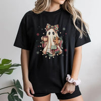Comfy Ghost with Hot Cocoa Tee, Christmas Ghost T-Shirt, Gingerbread Ghost Shirt, Vintage Watercolor Holiday Tee, Adorable Christmas Present