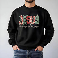 Plaid Candy Cane Christmas Crewneck, Jesus the Reason for the Season Sweatshirt, Christian Holiday Pullover, Religious Xmas Sweater