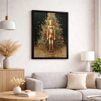 Christmas Tree Canvas Print, Golden Nutcracker Canvas Wall Art, Festive Nutcracker Wall Art, Holiday Portrait Canvas, Xmas Living Room Present
