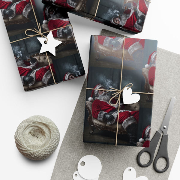 Smoking Santa Claus Gift Wrap, Vintage Santa Wrapping Paper, Retro Holiday Gift Wrapping Paper, Humorous Christmas Present Pa