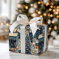 Yellow Taxi Cab Holiday Gift Wrap, Snowy City Christmas Wrapping Paper, Winter Street Scene Gift Wrap Paper, Urban Christmas Paper Rolls