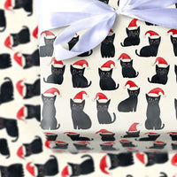 Festive Santa Hat Kitten Gift Wrap, Black Cat Christmas Wrapping Paper, Adorable Holiday Kitty Pattern Wrapping Paper, Cat Lover Gift Wrap Roll