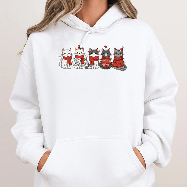 Festive Kittens Holiday Sweatshirt, Adorable Cat Christmas Hoodie, Winter Cat Lover Pullover Hoodie, Adorable Kitten Xmas Hoo