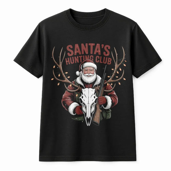 Deer Skull Christmas Graphic Tee, Santa's Hunting Club Shirt, Humorous Hunter Christmas T-Shirt, Hunting Season Shirt, Outdoo