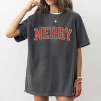 Retro Varsity Lettering T-Shirt, Merry Christmas Shirt, Vintage Holiday Graphic Tee, Festive Xmas Collegiate Shirt, Winter Christmas Present