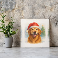 Watercolor Dog Canvas Print, Golden Retriever Christmas Canvas Wall Art, Santa Hat Puppy Wall Art, Holiday Dog Lover Digital Download