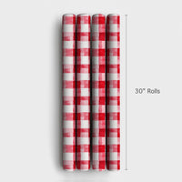 Watercolor Plaid Gift Wrap, Red Gingham Wrapping Paper, Rustic Check Wrapping Paper, Holiday Gift Wrap Roll, Christmas Present Paper