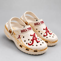 ROLL TIDE - ALA Script Monogram in Cream and Crimson Clogs