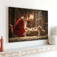 Rustic Stable Christmas Wall Art, Santa Kneeling Nativity Wall Art, Christian Nativity Scene Wall Art, Holiday Decor, Printable Download