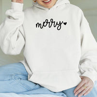 Minimalist Script Heart Sweatshirt, Merry Christmas Hoodie, Comfy Holiday Season Pullover, Adorable Festive Winter Hooded Sweater
