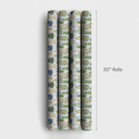 Whimsical Holiday Gift Wrap, Watercolor Christmas Tree Wrapping Paper, Light Blue Xmas Tree Wrapping Paper, Seasonal Gift Wrap Roll