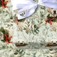 Dog Holiday Wreath Gift Wrap, Yellow Labrador Christmas Wrapping Paper, Watercolor Pet Wrapping Paper, Dog Lover Winter Present Paper Roll